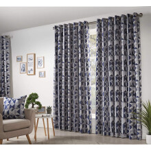 Skandi Eyelet Ring Top Curtains Fully Lined Weave Jacquard Navy 46x72"