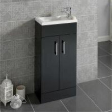 Anthracite 400MM Square Basin Vanity Unit Bathroom Compact Cloakroom Furniture