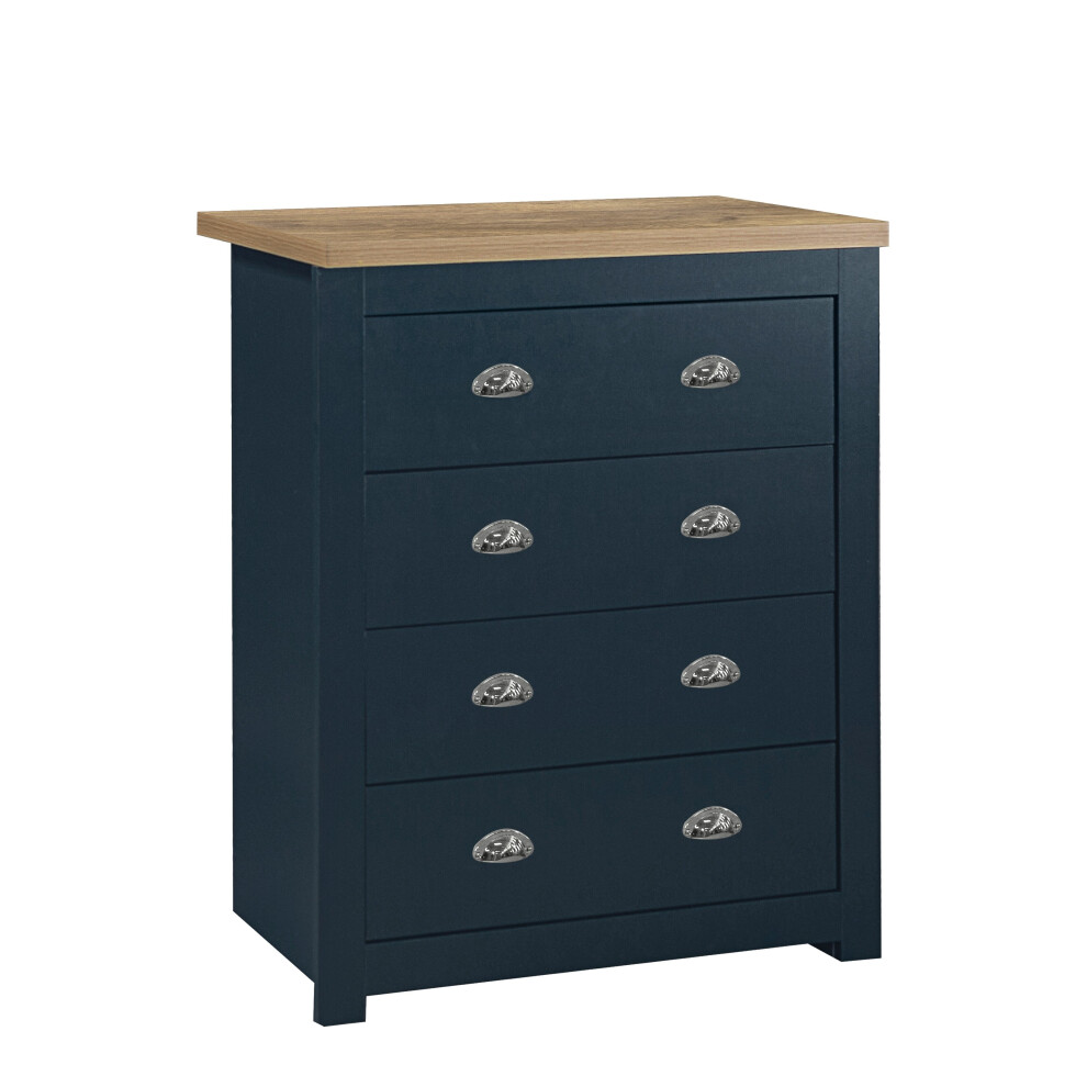 Birlea Highgate 4 Drawer Chest - Navy Blue & Oak - Farmhouse Style