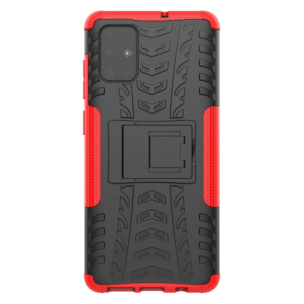 (Red) Slim Armour Shockproof Case Cover Stand + LCD Guard for Samsung Galaxy A71