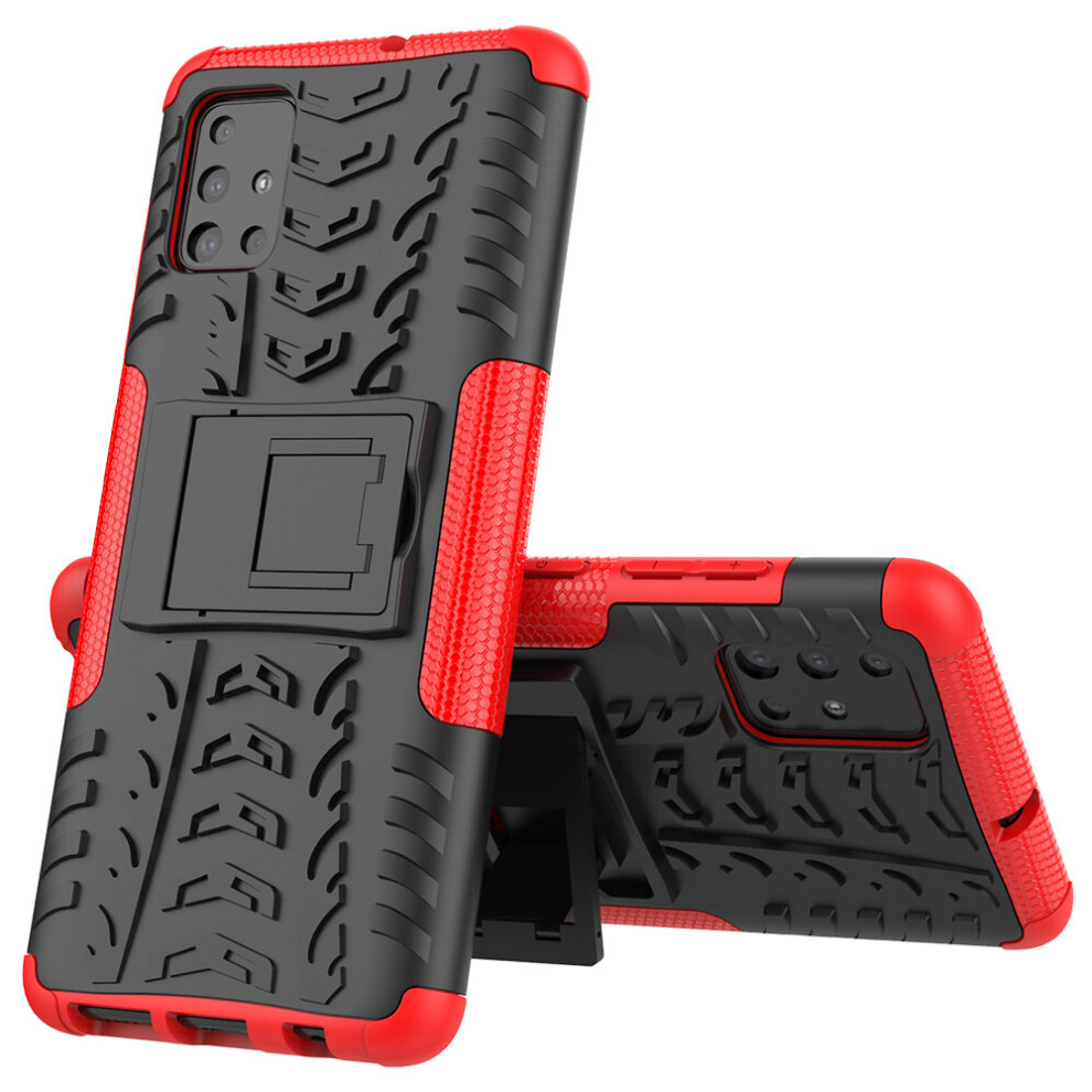 (Red) Slim Armour Shockproof Case Cover Stand + LCD Guard for Samsung Galaxy A51