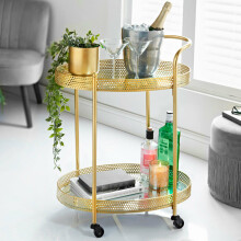 Gold Metal Shaped Mini Bar Trolley With Mirror Table Drink Table Furniture