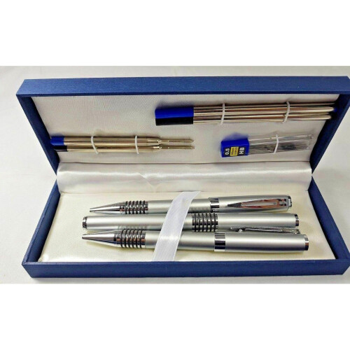 Parker 8 Pieces Pen Pencil sets Silver Chrome Stationery Writing Gift Official Style