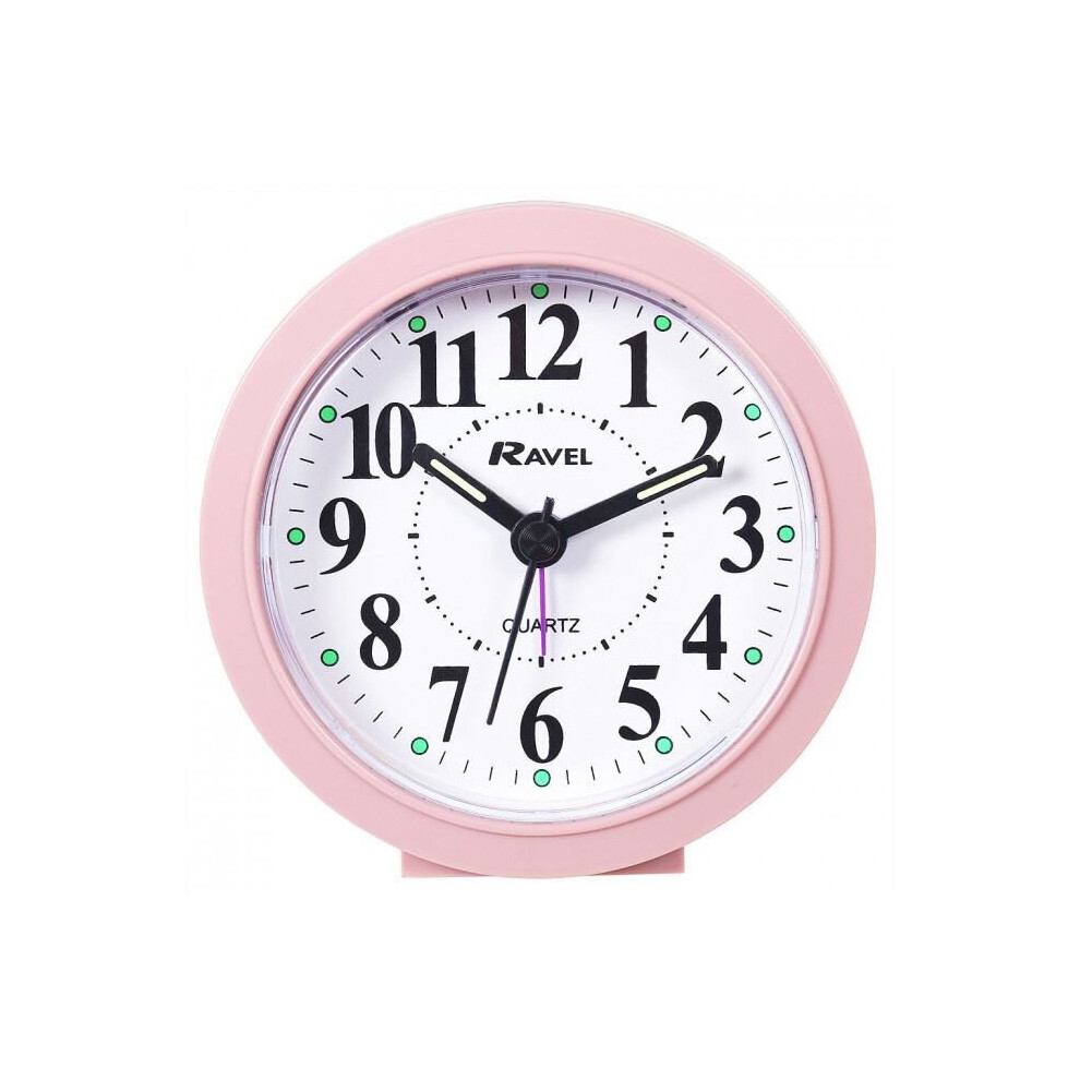 Ravel Silent Sweep Alarm Clock Quartz Non Ticking Pink