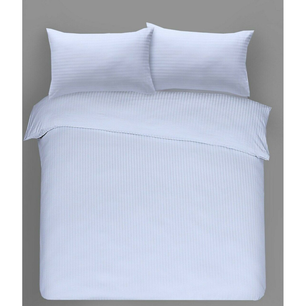 (White, Double) Luxury TC300 Satin Stripes Duvet/Quilt Cover Bedding Set Soft & Comfy 100% Egyptian Cotton Fabric.