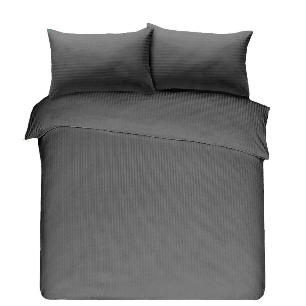 (Grey, Single) Luxury TC300 Satin Stripes Duvet/Quilt Cover Bedding Set Soft & Comfy 100% Egyptian Cotton Fabric.