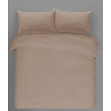 (Latte, Double) Luxury TC300 Satin Stripes Duvet/Quilt Cover Bedding Set Soft & Comfy 100% Egyptian Cotton Fabric.