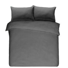 (Grey, Double) Luxury TC300 Satin Stripes Duvet/Quilt Cover Bedding Set Soft & Comfy 100% Egyptian Cotton Fabric.