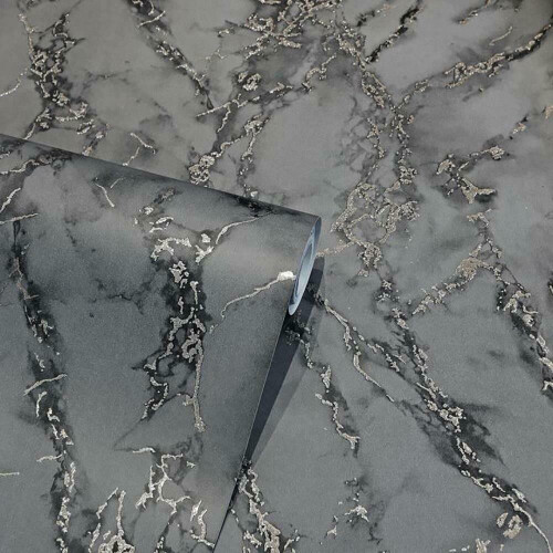 Arthouse Arthouse Carrara Marble Effect Wallpaper Silver Charcoal Grey Glitter Vinyl Roll