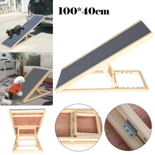 Wooden Folding Adjust Height Non-slip Carpet Surface Dog Stair Ramp 100*40CM