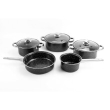 Black Marble Look 8 PCS Steel Cookware Set Saucepan Lids Frying Pan