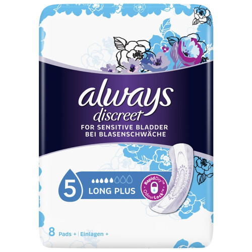 Always Multipack 4x Always Discreet Pads Long Plus (903ml) 8 Pack Incontinence Protection 1