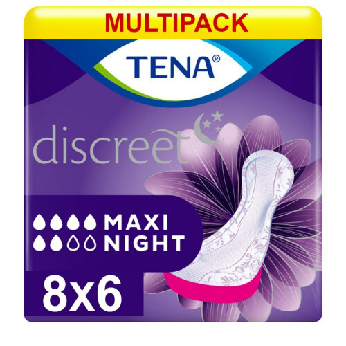 Tena Multipack 8x TENA Discreet Maxi Night (976ml) 6 Pack Incontinence Protection