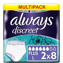 Multipack 2x Always Discreet Pants Plus Large - 8 Pack Incontinence Protection