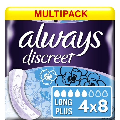 Always Multipack 4x Always Discreet Pads Long Plus (903ml) 8 Pack Incontinence Protection
