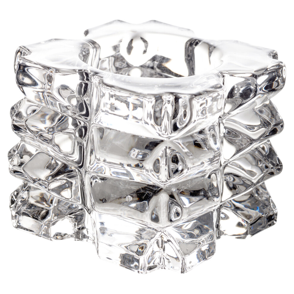 (Square, 1) Clear Glass Designed Tea Light Candle Holder