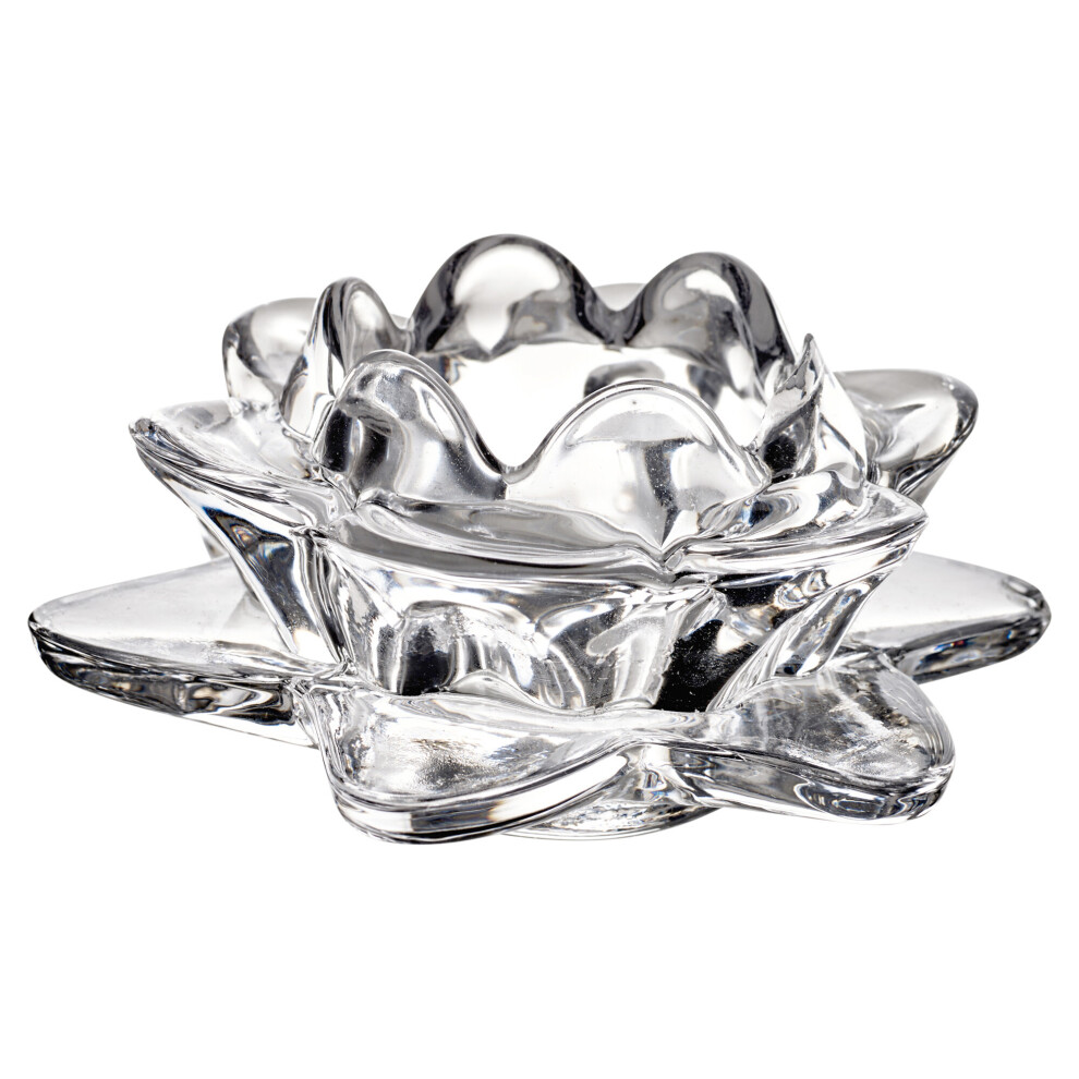 (Lotus, 4) Clear Glass Designed Tea Light Candle Holder