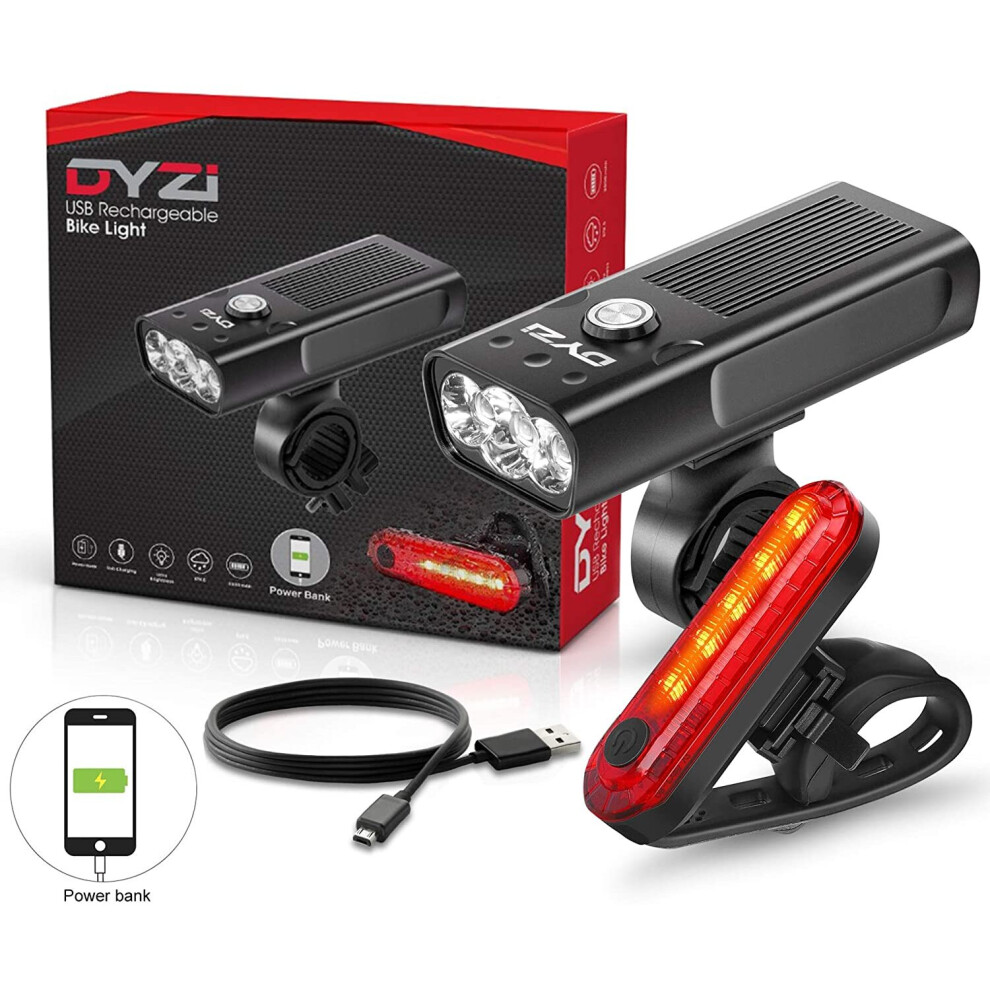 DYZI BIKE BICYCLE PREMIUM ALUMINIUM LIGHTS SET, WATERPROOF, RECHARGEABLE POWERBANK