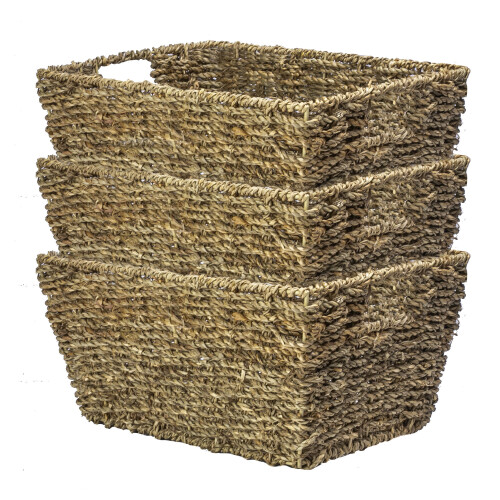 Natural Seagrass Storage Hamper Basket - Set of 3 Woven Underbed Box M&W