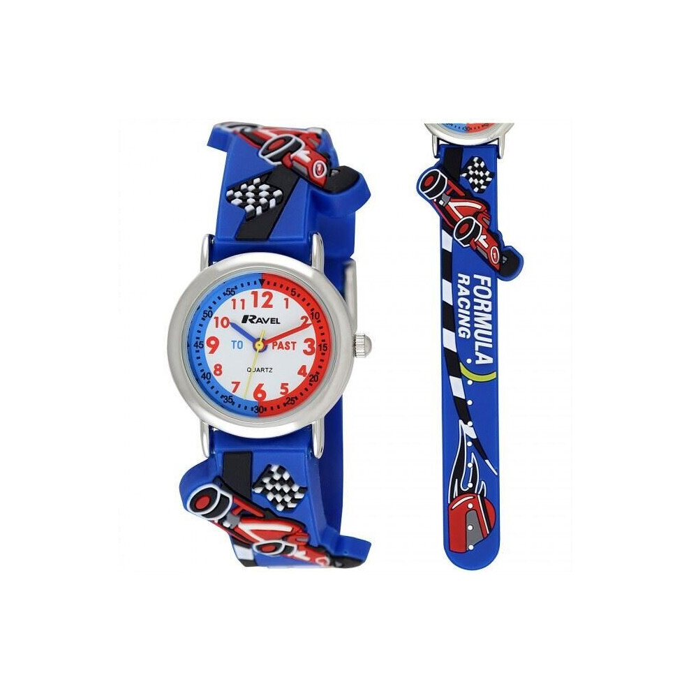 Ravel 3D Racing Car Timeteacher Children Boy Girl Analogue Multicolour Strap Watch Blue Blue,Multicoloured