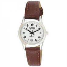 Ravel Ladies Stainless Steel Day/Date Brown Faux Leather Strap Watch R0706.41.2