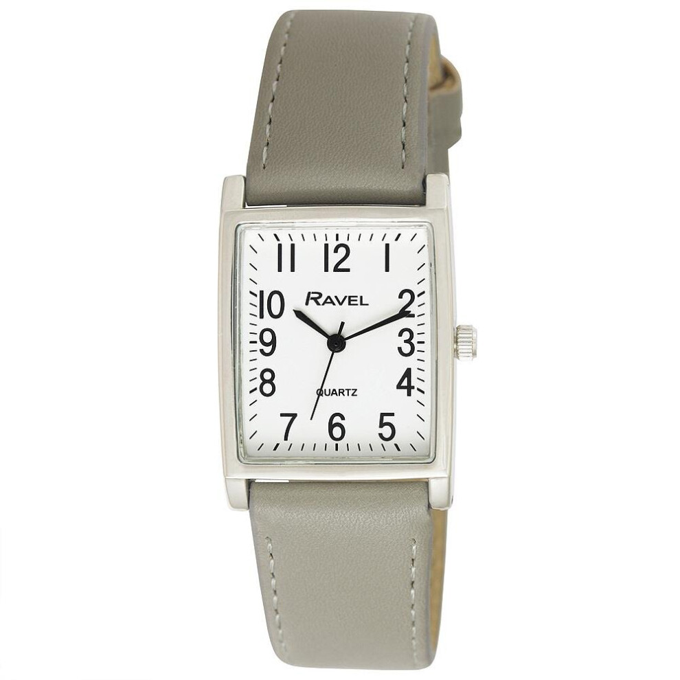 Ravel Unisex Fashion Rectangle Shape Dial Grey Leather Strap Watch R0120.13.1A