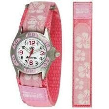 Ravel Girl's Fast Fit Strap Hibiscus Flower Pattern Design Watch - Pale Pink