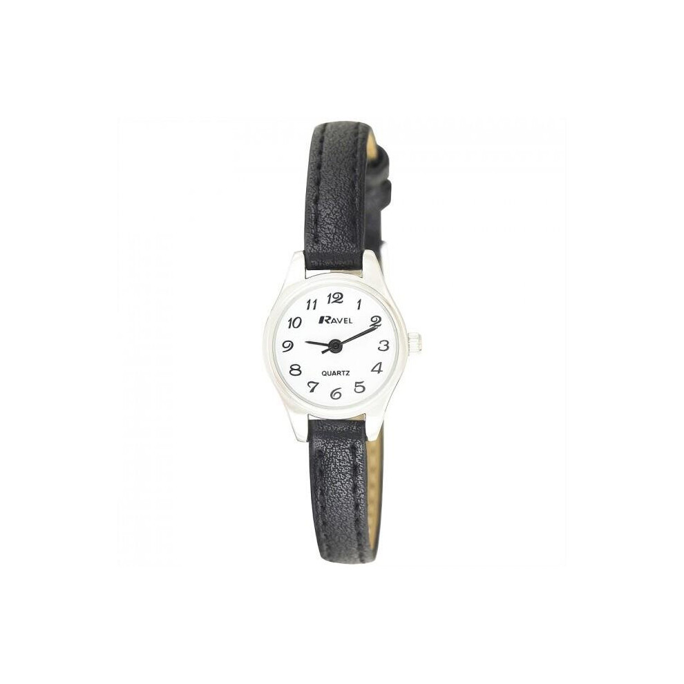 Ravel Ladies Polished Round Petite Sillver Case Black Strap Watch R0124.13.2