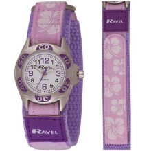 Ravel Girl's hook and loop Hibiscus Watch - Purple  R1507.20