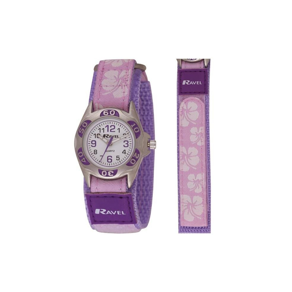 Ravel Girl's Hook And Loop Hibiscus Watch - Purple R1507.20 Multicoloured