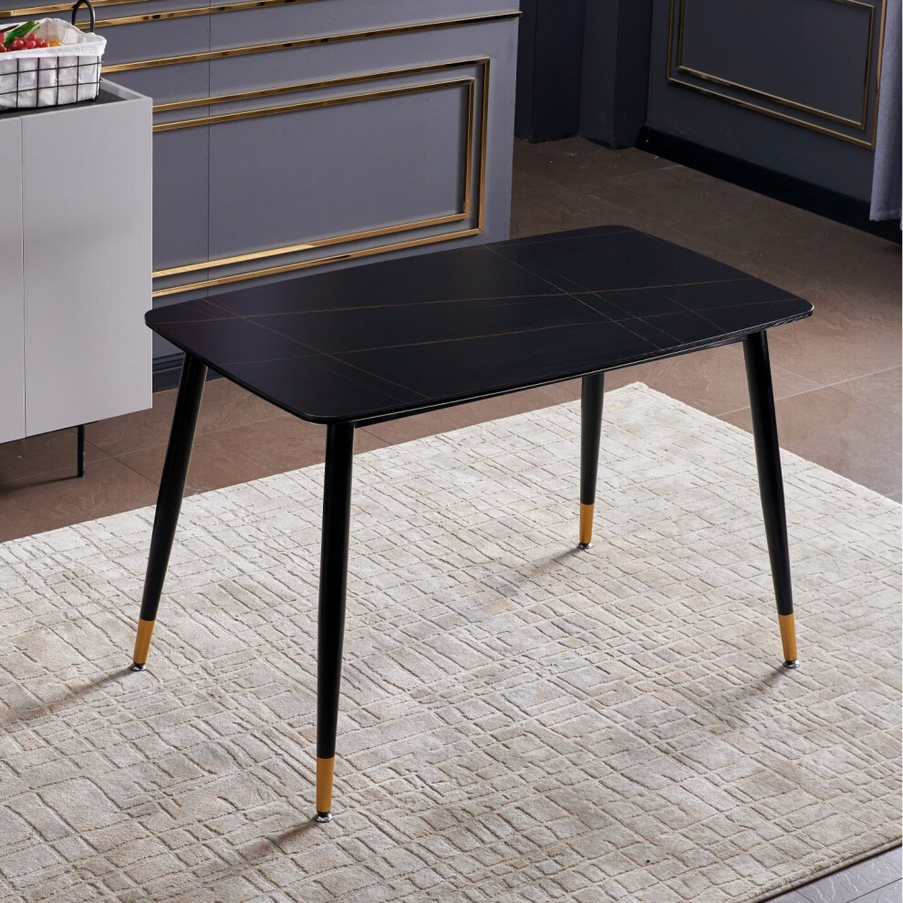 (Black) Alexander Marble Dining Table with Black Gold Legs