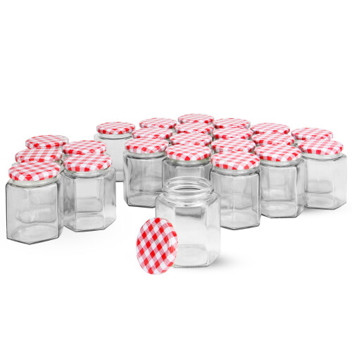 Set of 24 Hexagonal Mouth Glass Jam Jars | M&W