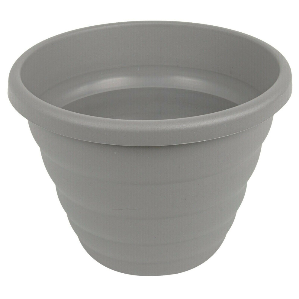 (1) Large 40cm Round Rippled Grey Barrel Planter Plastic Plant Pot 22 Litre