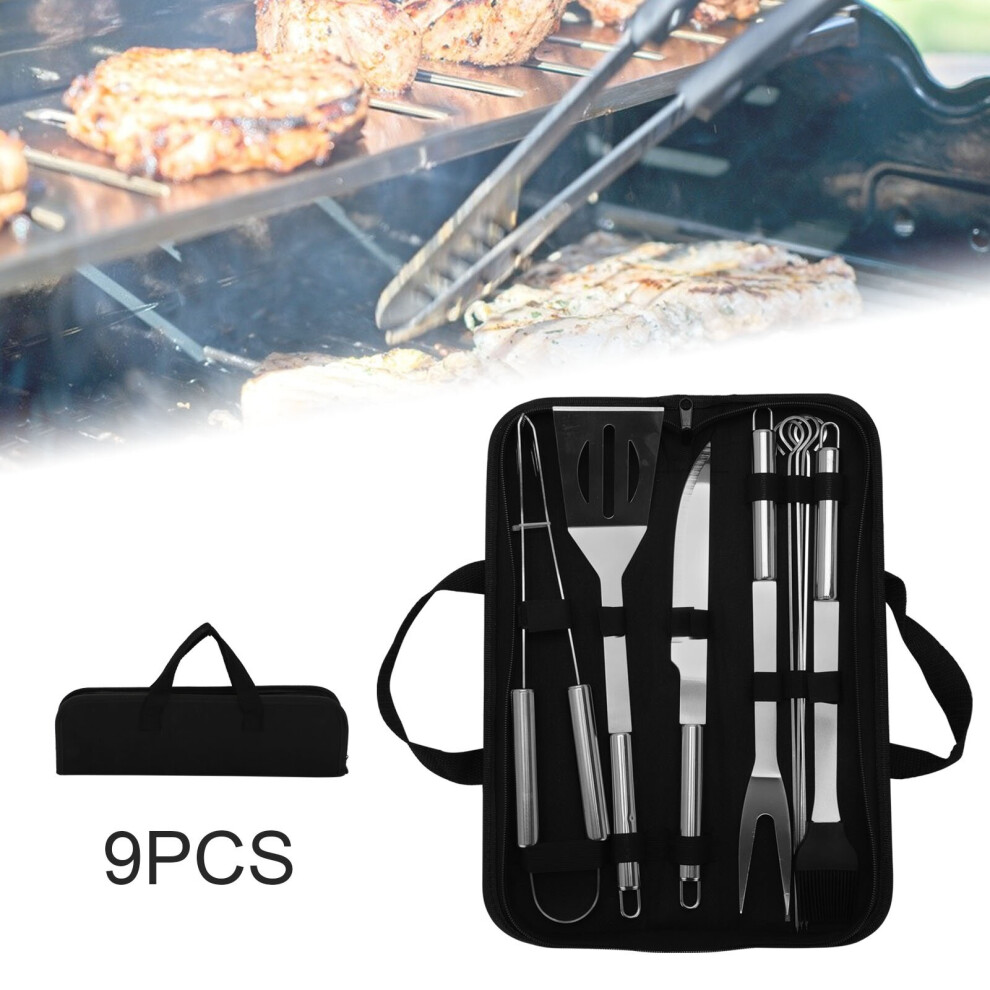 9PCS Stainless Steel BBQ Tools Set Outdoor Cooking Barbecue Grill Kit