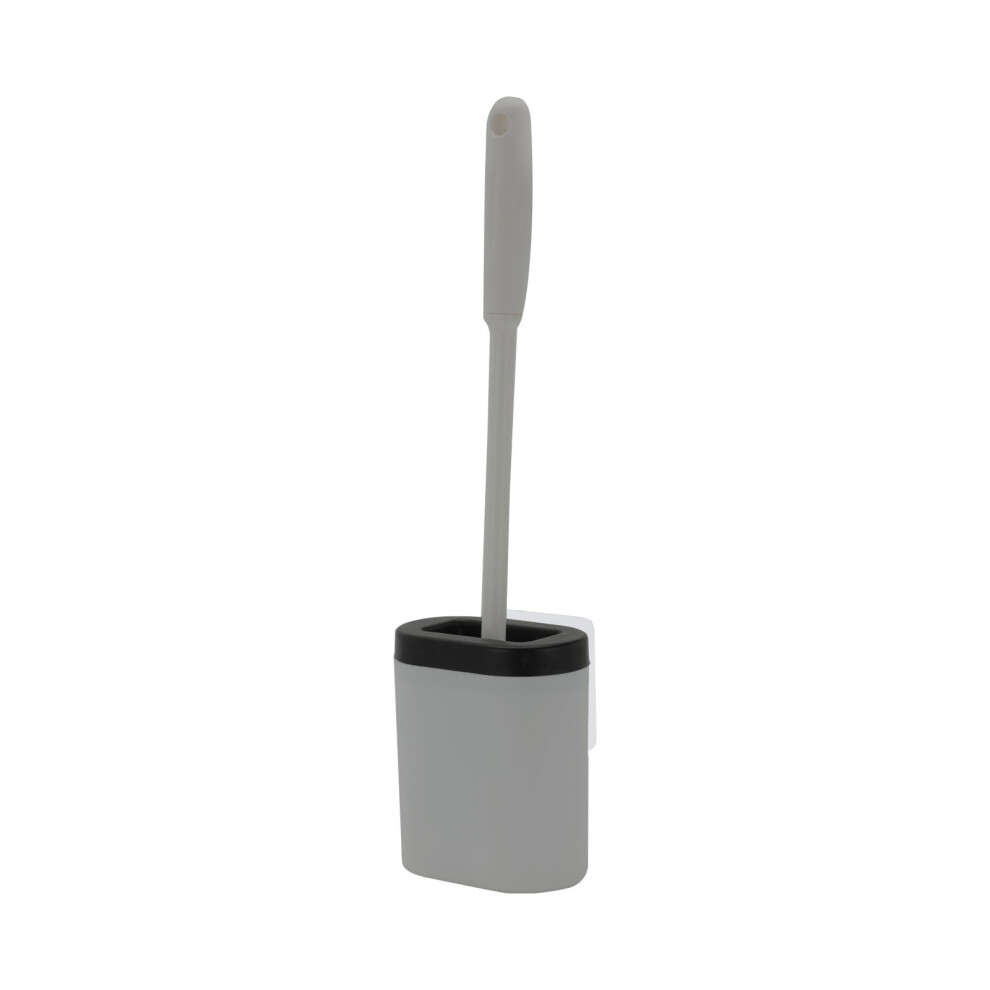 (Grey) Silicone Toilet Brush with Toilet Brush Holder Set