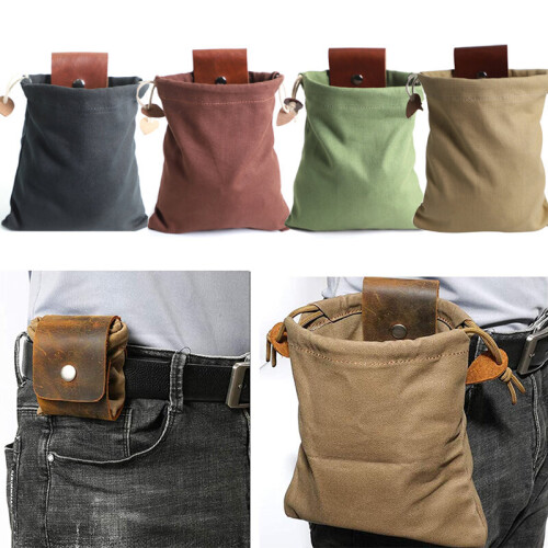 (Brown) Canvas Foraging Pouch Foldable for Hiking Camping