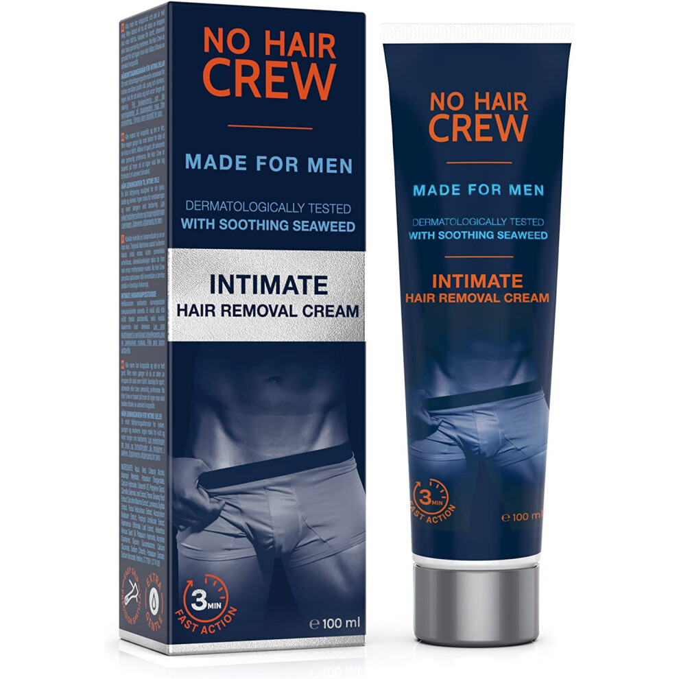 NO HAIR CREW Premium Intimate Hair Removal Cream – Extra Gentle Hair Removal Cream for Sensitive Areas. Made for Men, 100 ml