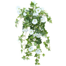 (White, 1Pcs) Artificial Flower Basket Morning Glory Vine Trailing Hanging Home Outdoor Decor