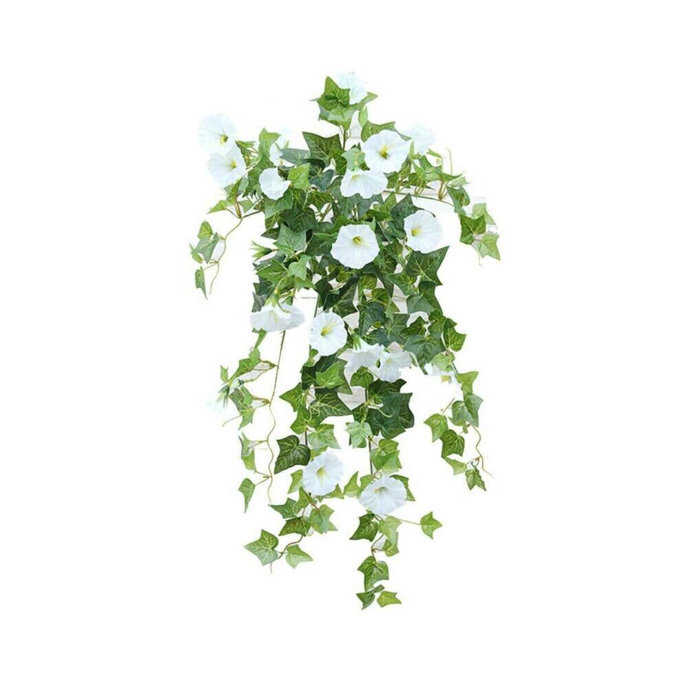 (White, 2Pcs) Artificial Flower Basket Morning Glory Vine Trailing Hanging Home Outdoor Decor