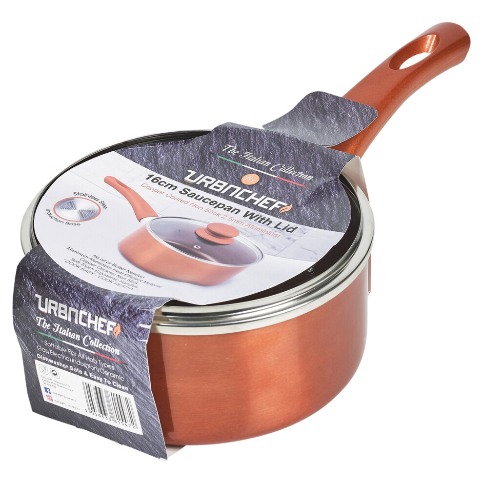 (16cm Sauce Pan With Lid) Ceramic Copper Steel Induction Pots Saucepans