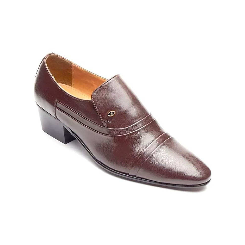 (26287 Brown, UK 7 / EU 41 / US 8) Mens Black Lucini Cuban Heel Leather Shoes Slip On Lace Up New Smart Formal Office Wedding Shoes