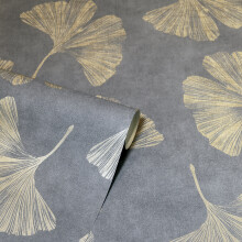 (Mocha Gold 297301) Arthouse Ginkgo Leaves Leaf Wallpaper Forest Metallic Textured Motif Vinyl Roll