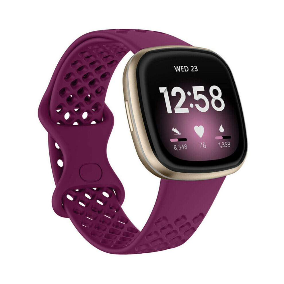 (Small, Red Wine) For Fitbit Versa 3/ Sense Replacement Band Strap Silicone Bracelet Wristband