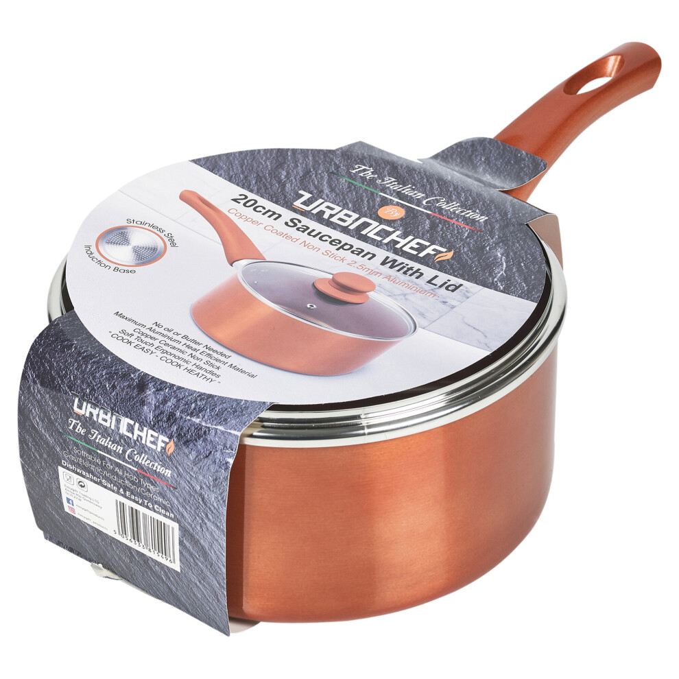 (20cm Sauce Pan With Lid) Ceramic Copper Steel Induction Pots Saucepans