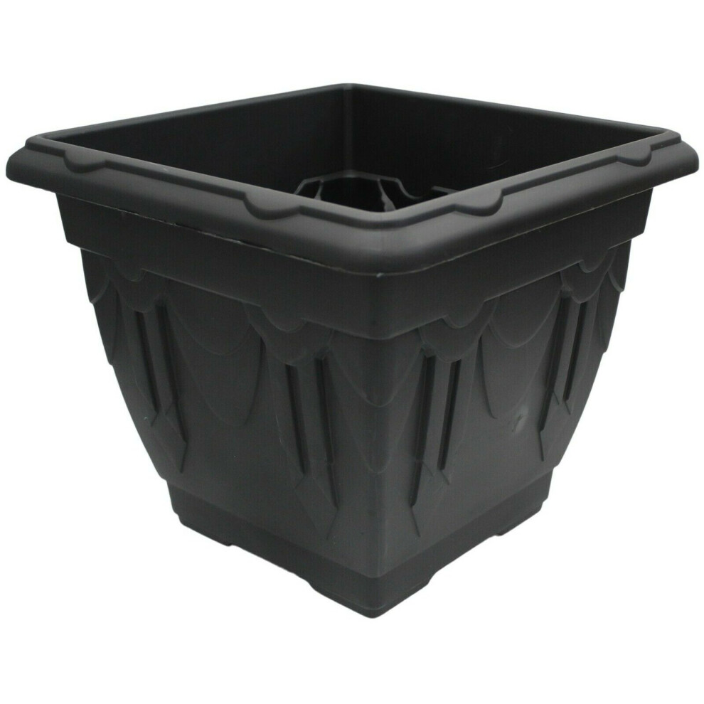 41cm Large Square Plastic Plant Pot Flower Planter Black Venetian Design