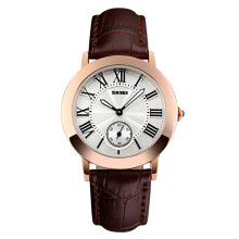 (Brown) Skmei Beautiful Women's Watch Rose Gold Roman Numerals Genuine Leather Strap