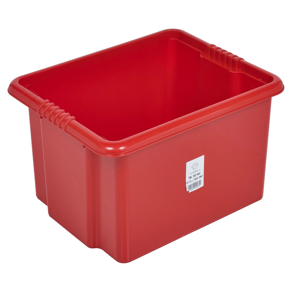 (3 Red boxes, 35 Litre) Coloured Plastic Storage Box Stackable Container