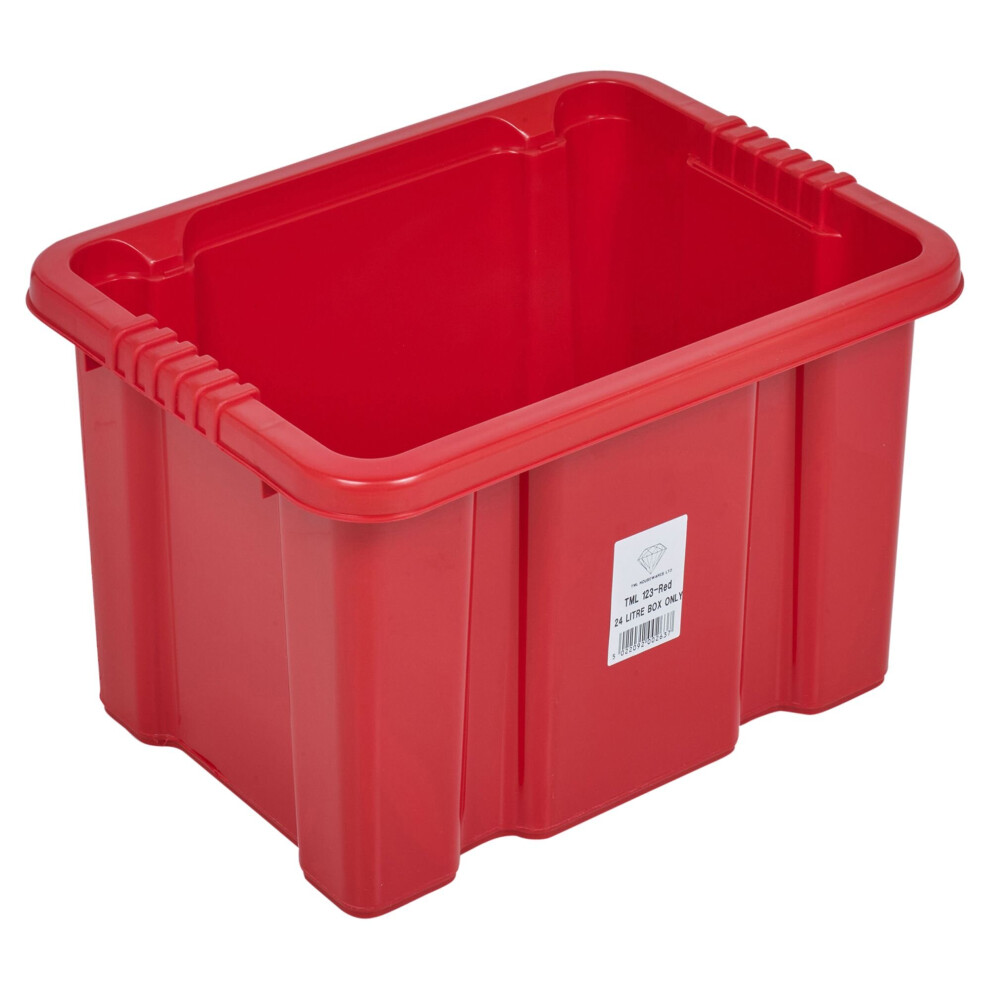 (4 Red boxes, 24 Litre) Coloured Plastic Storage Box Stackable Container