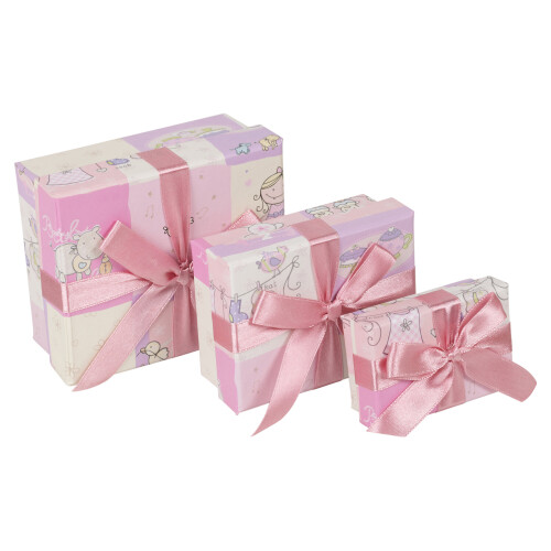 (Pink Kids Toy Print) Gift Set Storage Boxes Stackable Lidded Vintage Retro Present Baby Box Ring
