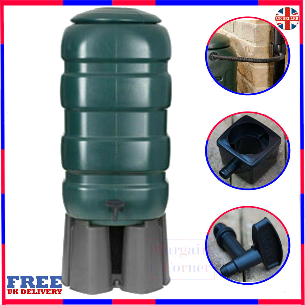 100L Slimline Water Butt Set Space Saving Water Container Stand Tap & Diverter - Image 3